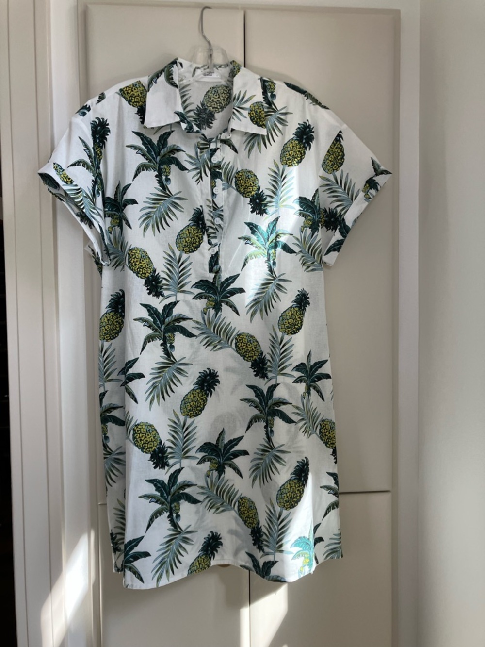 zeagoo White Tropical Pineapple Print Shirt Dress